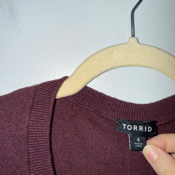 Torrid Womens Plus Size 4 Burgundy Short Sleeve Cardigan - Picture 4 of 6